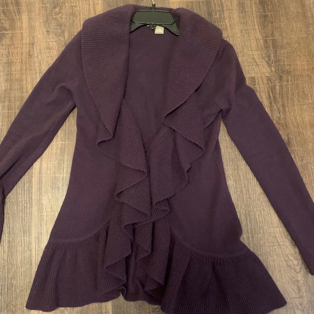 100% Purple Cashmere Cardigan Sweater